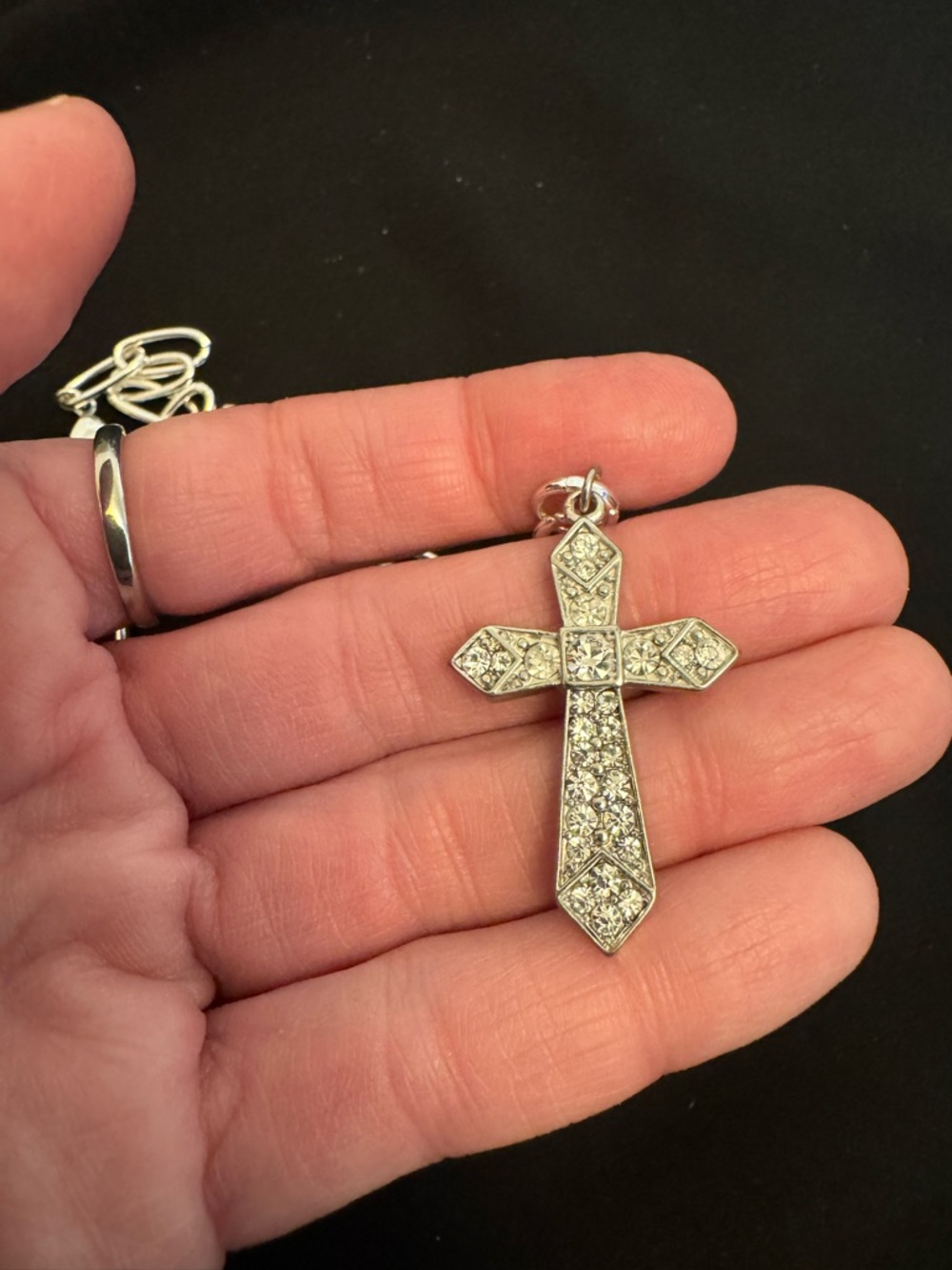 Silver Rhinestone Cross with Paperclip Chain - Picture 5 of 6